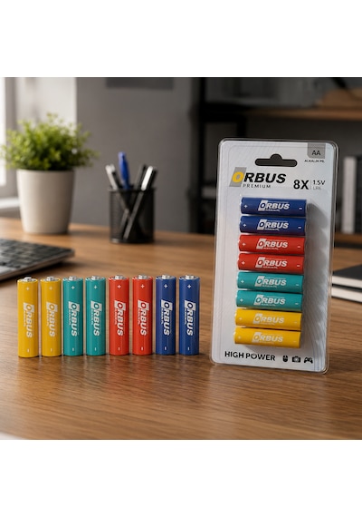 Orbus Premium Aa Alkalin Pil 8 Li Paket 1.5v Lr6 Yüksek Performanslı Kalem Pil
