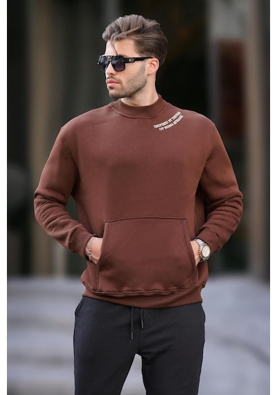 Madmext Acı Kahverengi Bisiklet Yaka Nakış Detaylı Cepli Erkek Sweatshirt 7049-acı Kahverengi Acı Kahverengi