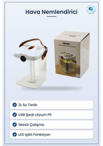 Hava Nemlendirici 2l Usb Şarjlı Işıklı Buhar Koku Giderici Sessiz