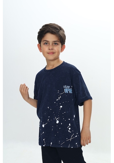 Toontoy Kids Toontoy Erkek Çocuk Yıkamalı Sıçratma Baskılı Tişört Lacivert