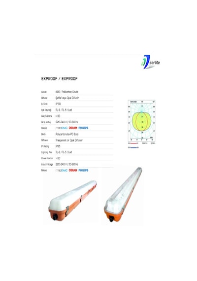 SERLİTE 40W LED EXPROOF ARMATÜR SER1828EX 1270*95*125mm Sarı