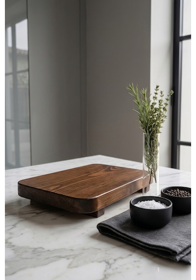Nest Woodtr Ham Doğal Ahşap Sunum Tahtası 30x20cm Dekoratif Tepsi Ahşap Ayaklı Sunumluk Ceviz
