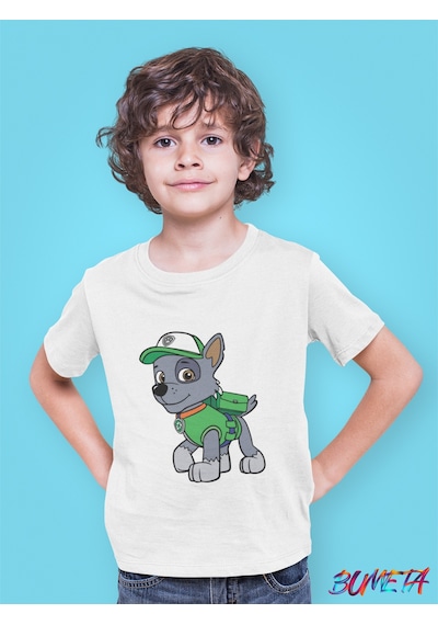Bumeta Rocky İle Geri Dönüşüm Görevi Paw Patrol Çocuk Tişört T-shirt Beyaz