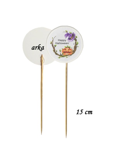 15 Cm Uzun Kürdan - 20 Adet Sarmaşıklı Balkabağı Happy Hallowen Baskılı Kokteyl Kürdanı