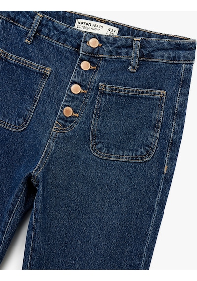 Koton Yüksek Bel Düğmeli Dar Kesim Cep Detaylı Pamuklu İspanyol Paça Jean Pantolon - Flare Jeans Koyu İndigo 6wal40163md Dark Indigo Koton Yüksek Bel Düğmeli Dar Kesim Cep Detaylı Pamuklu İspanyol Paça Jean Pantolon - Flare Jeans Koyu İndigo 6wal40163md Dark Indigo