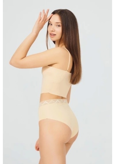 Cottonhill Cotonhill Desenli Lastikli Yüksek Bel Lazer Kesim Bikini Külot-ten Ten