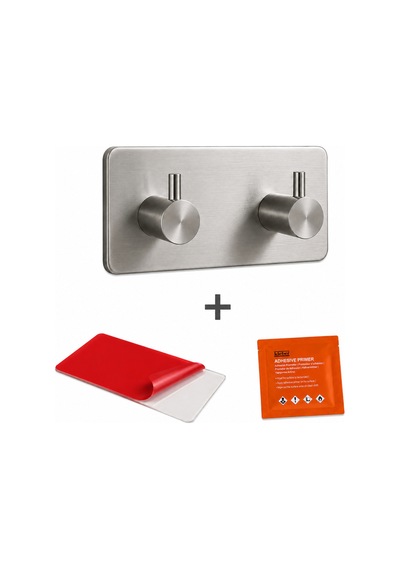 Dikdörtgen İkili Modern Banyo Askılık 96 Mm Paslanmaz Çelik Delmeden Yapışkan Montaj Inox