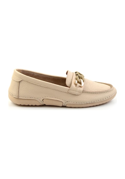 Bej Hakiki Deri Kadın Loafer Ayakkabı K01028130303 Bej