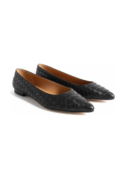 Ne&ve Shoes Siyah Hakiki Deri Örgü Detaylı Kadın Sivri Burun Şık Ve Rahat Babet