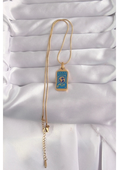 316l Çelik Gold Renk Mavi Mineli El Figür Tarot Kolye Çok Renkli