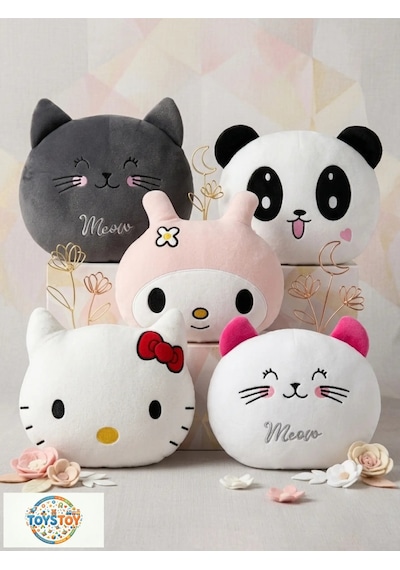 30 Cm Panda Peluş Yastık Sevimli Panda Tasarımlı Yumuşak Peluş Oyuncak Beyaz - Siyah