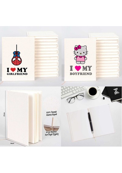 I Love My Boy Friend And Girlfriend Sevgili Çift Kanvas Defter Krem
