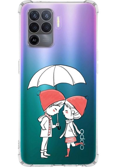 Oppo A94 Uyumlu Köşe Korumalı Aşk Tasarımlı Şeffaf Airbag Silikon Kılıf Şeffaf