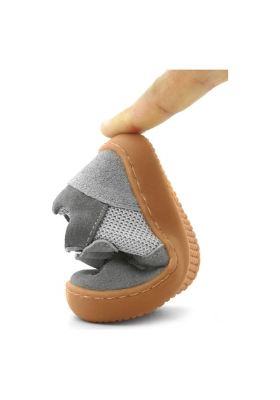 Rakerplus Bob Hakiki Deri Gri Barefoot Cırtlı Lastikli Bebek Sneaker Ayakkabı Gri