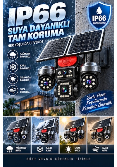 4g Solar Güvenlik Kamerası 4 Kameralı 3 Ptz Çift Solar Panel İnsan Takip Gece Görüş Siren Ip66