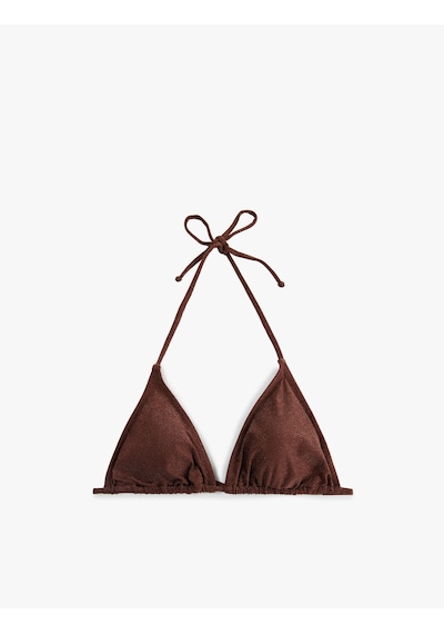 Koton Boyundan Bağlamalı Parıltılı Üçgen Bikini Üstü Kahverengi 6sak10029mm
