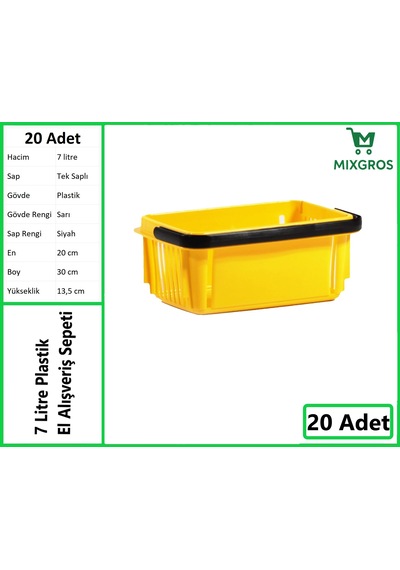 Plastik Kozmetik Alışveriş El Sepeti 7 Litre Sarı 20 Adet Sarı