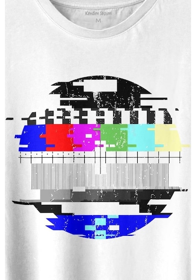 No Signal Teletex Nostalji Tv Tele Tex Baskılı Tişört Unisex T-shirt 001