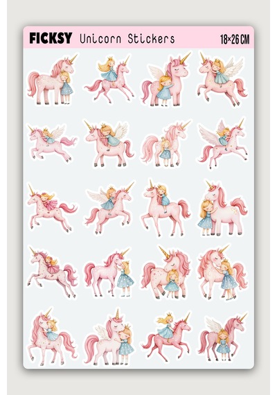 Sevimli Pastel Unicorn Sticker Seti - Prenses Sticker - Tek Boynuzlu At - 55 Adet Etiket Çıkartma Diğer