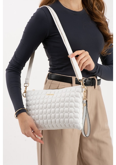 Sanmorris Kadın Suni Deri Beyaz Renkli Ayarlanabilir Çapraz Ve El Askılı Portföy, Clutch Çanta Beyaz