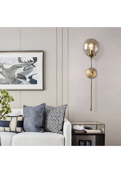 Modern Tasarım Pilli Aplik 1 Adet Tak Çalıştır Duvar Camlı Aplik Eskitme Gold Bal Camlı Eskitme