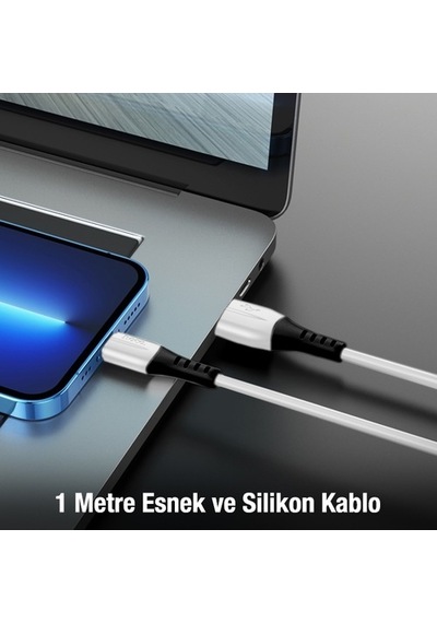 Hoco X82 Apple iPhone Uyumlu Lightning To Usb 2.4A Silikon Data Ve Şarj Kablo (552176440)-Beyaz
