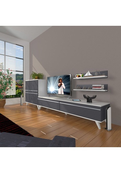 Decoraktiv Eko On Mdf Std Retro Tv Ünitesi Tv Sehpası Beyaz - Antrasit