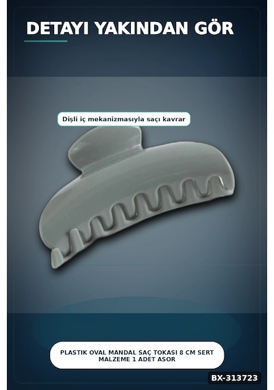 Bay Plastik Oval Mandal Saç Tokası 8 Cm Sert Malzeme 1 Adet Asorti Renk Kullanım Bx-313723 Najmaddin Standart