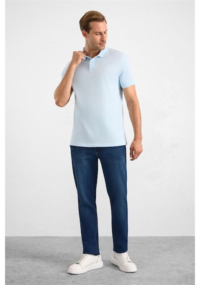 Süvari Buz Mavi Slim Düz Baskısız Pike Düğmeli Polo Yaka Tişört Sts1014000019-m01