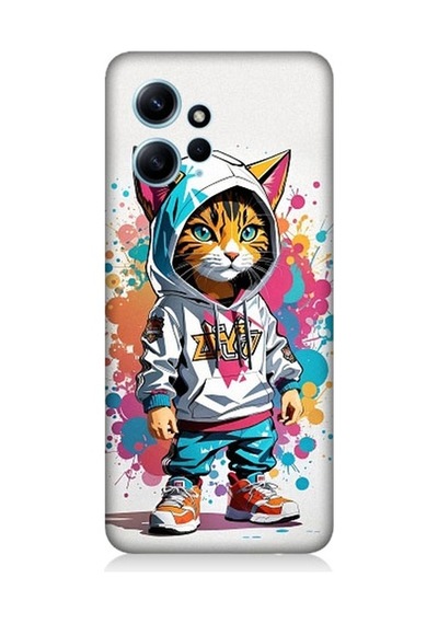 Xiaomi Redmi Note 12 Uyumlu Kapşonlu Sarmal Kedi Desenli Silikon Kılıf