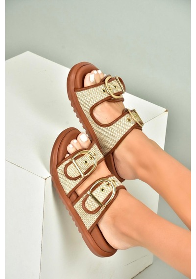 Fox Shoes U725792017 Taba Hasır Kadın Terlik Taba-hasır