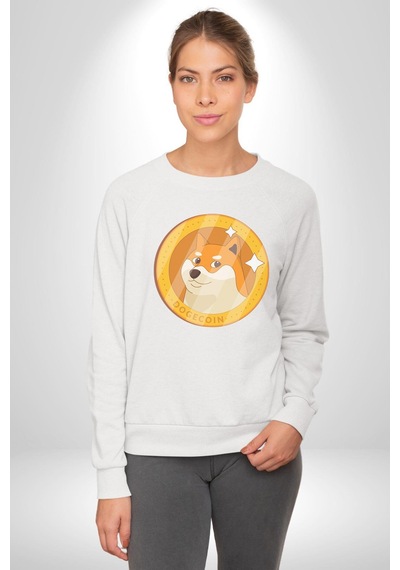 Doge Coin Unisex Beyaz Baskılı Sweatshirt Beyaz