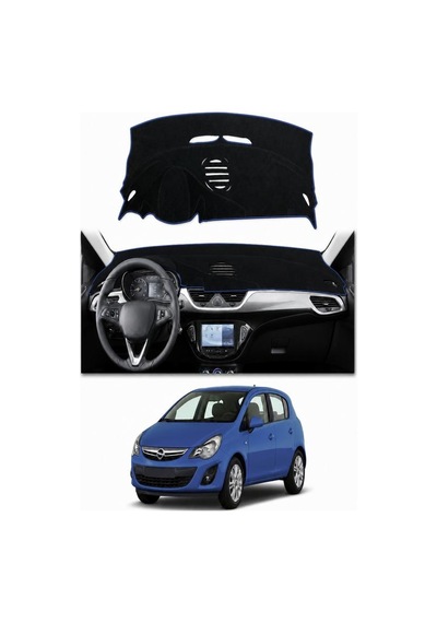 Opel - Corsa E 2014-2019 Uyumlu Torpido Koruma Kılıfı - Mavi Şeritli