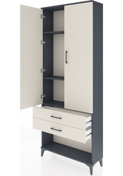 Arges Dolap 3 Raflı 2 Çekmeceli 2 Kapaklı 88x30x221 Antrasit-aytaşı Antrasit