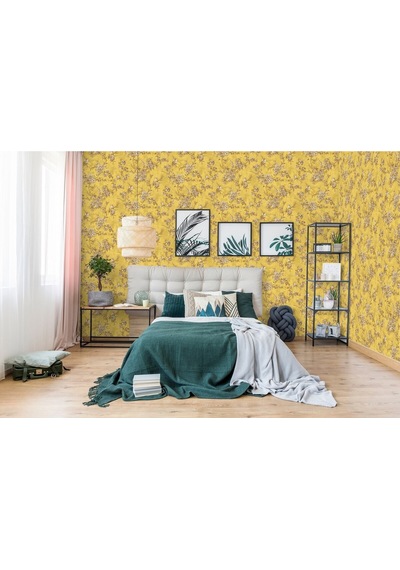 Tropicano Çiçek Desenli Trend Duvar Kağıdı 9914-4, Sarı Ce, Iso 9001, Iso 10002