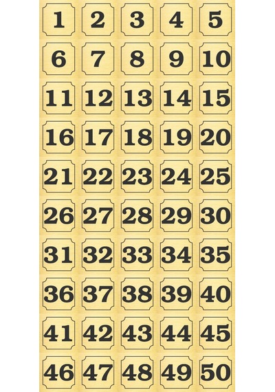 1-50 Kapı, Masa, Dolap Numarası Altın Metal Etiket 7x7 Cm