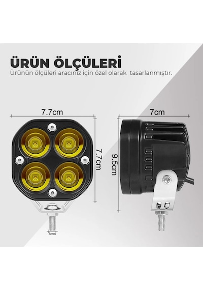 4 LED Sarı Çalışma 40W Motosiklet Off Road Lambası Sis Farı