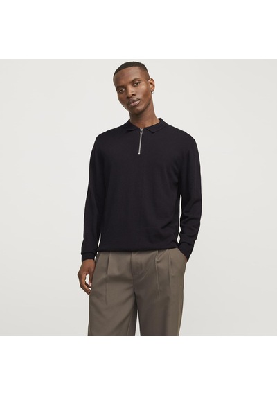 Jack & Jones Erkek Polo Yaka Uzun Kollu Triko Üst - Emil - 12268210 Siyah