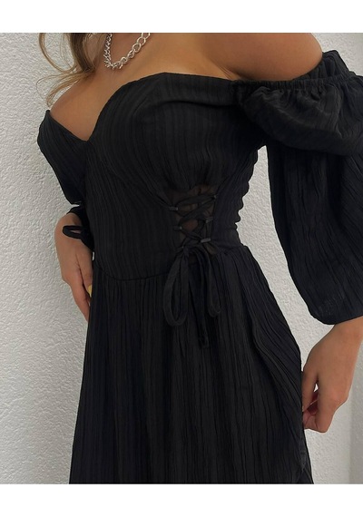 Fashion Cocktail Çift Bel Korseli Düşük Omuz Yarım Kollu Bohem Maxi Bilekte Uzun Tatil Elbisesi Siyah Fashion Cocktail Çift Bel Korseli Düşük Omuz Yarım Kollu Bohem Maxi Bilekte Uzun Tatil Elbisesi Siyah