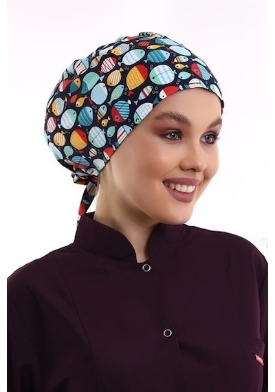Balık Desenli Tesettür Cerrahi Bone​​​​​​​ -Tesettür Doktor Hemşi-Standart-5001 Balık