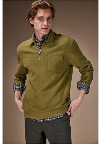 Defacto Yarım Fermuarlı Sweatshirt F8215ax26spkh256 Haki-kh256