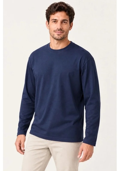 Butik İstanbul Erkek Modal Yumuşak Dokulu Bisiklet Yaka Uzun Kollu Tişört Sweatshirt - Lacivert