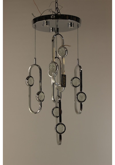 Elegant Krom Dikey Çember Formu 3 Renk Ledli Cam Toplu Modern Avize Gold