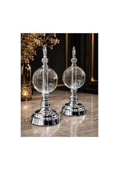 Sleep Nova Silver Crystal Cam Küre Dekoratif Obje Seti