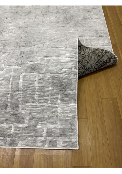 Aksu Stan Kaymaz Tabanlı Kesme Kabartmalı Salon Koridor Mutfak Yıkanabilir Hali Gri