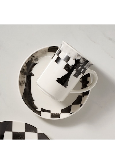 GÜRAL CAMELIA 3 PARÇA ÇAY TAKIMI SATRANÇ VEZİR Beyaz - Siyah