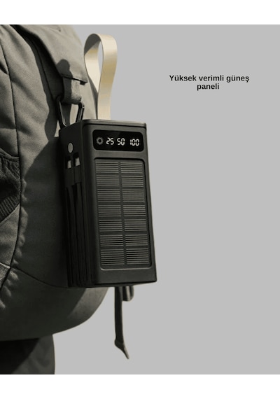 Güneş Panelli Powerbank Taşınabilir Şarj Cihazı Led Işıklı Çok Renkli