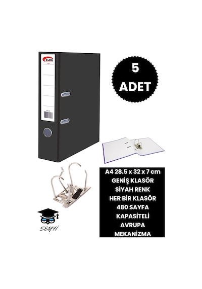 Ofis Büro Klasörü Çift Halka Avrupa Metal Mekanizma Çeşitli Renk Ve Adetlerde Dar Ve Geniş Klasör Siyah