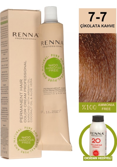 Renna Bitkisel Amonyaksız Saç Boyası 60 Ml 7-7 Çikolata Kahve Oksidan Hediyeli