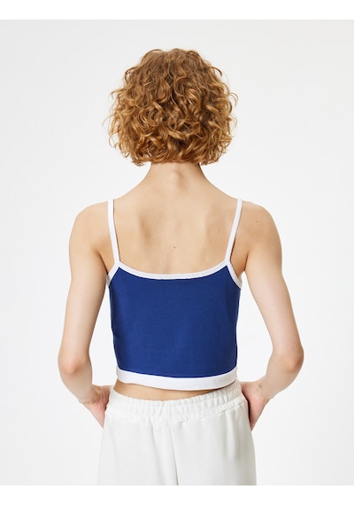 Koton Crop Atlet Askılı Baskılı Slim Fit Kare Yaka Lacivert 4sal30263ık Lacivert